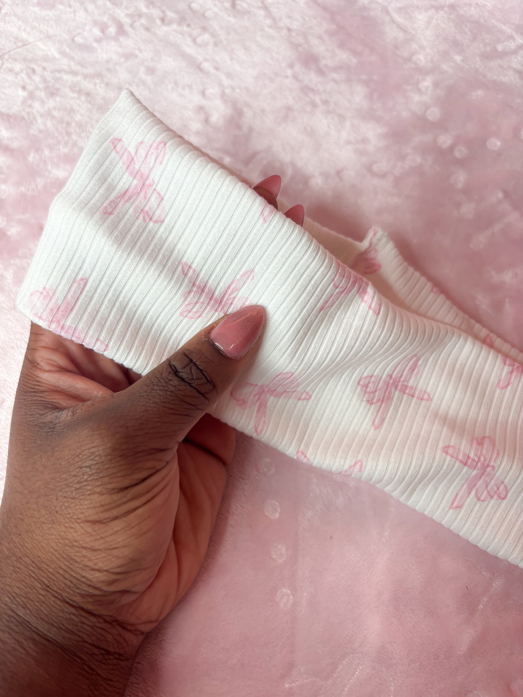 Pink bow print soft headband