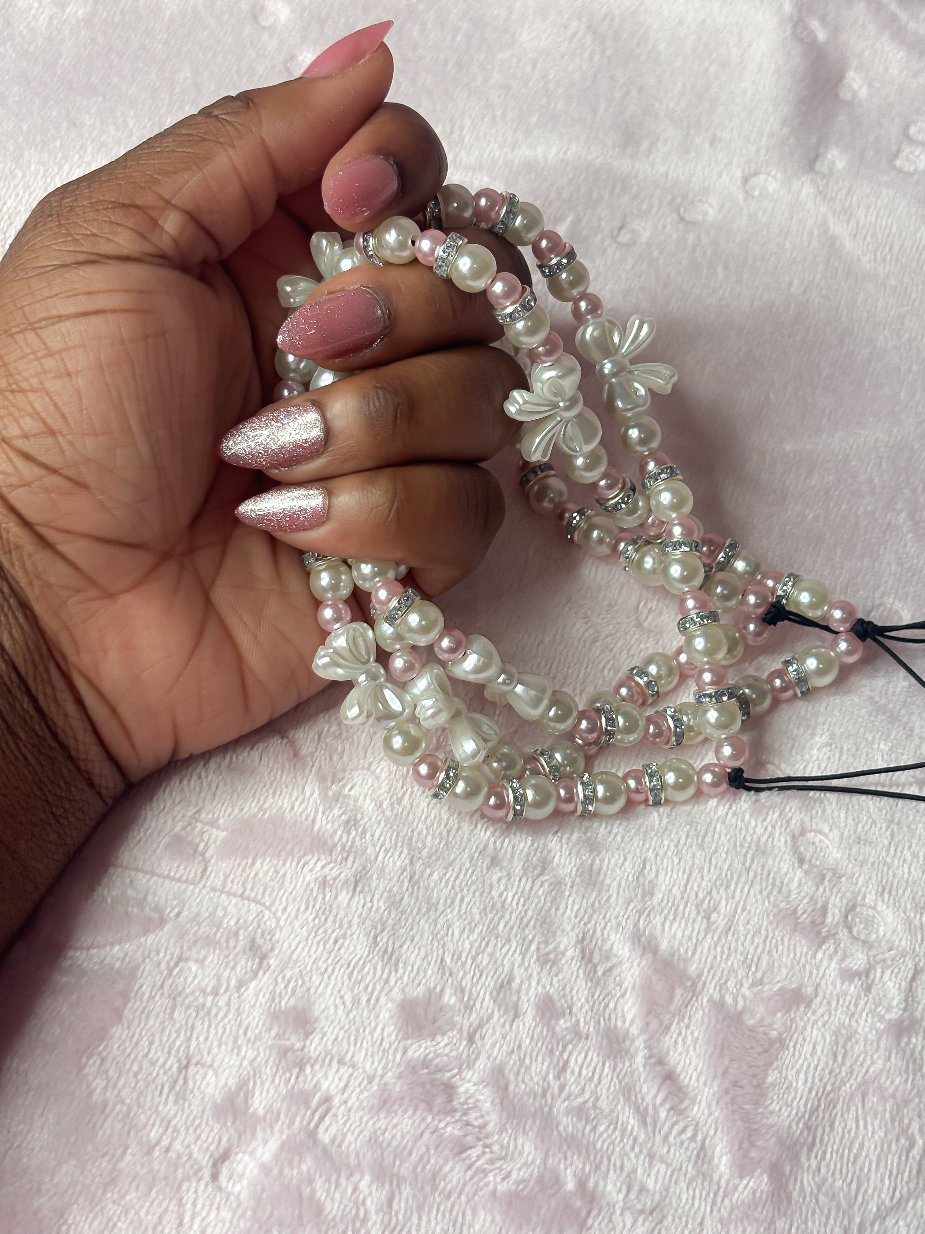 Bows & Pearls Wristlet Phone Charm/Strap