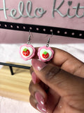 Pink and White Heart Strawberry Earrings