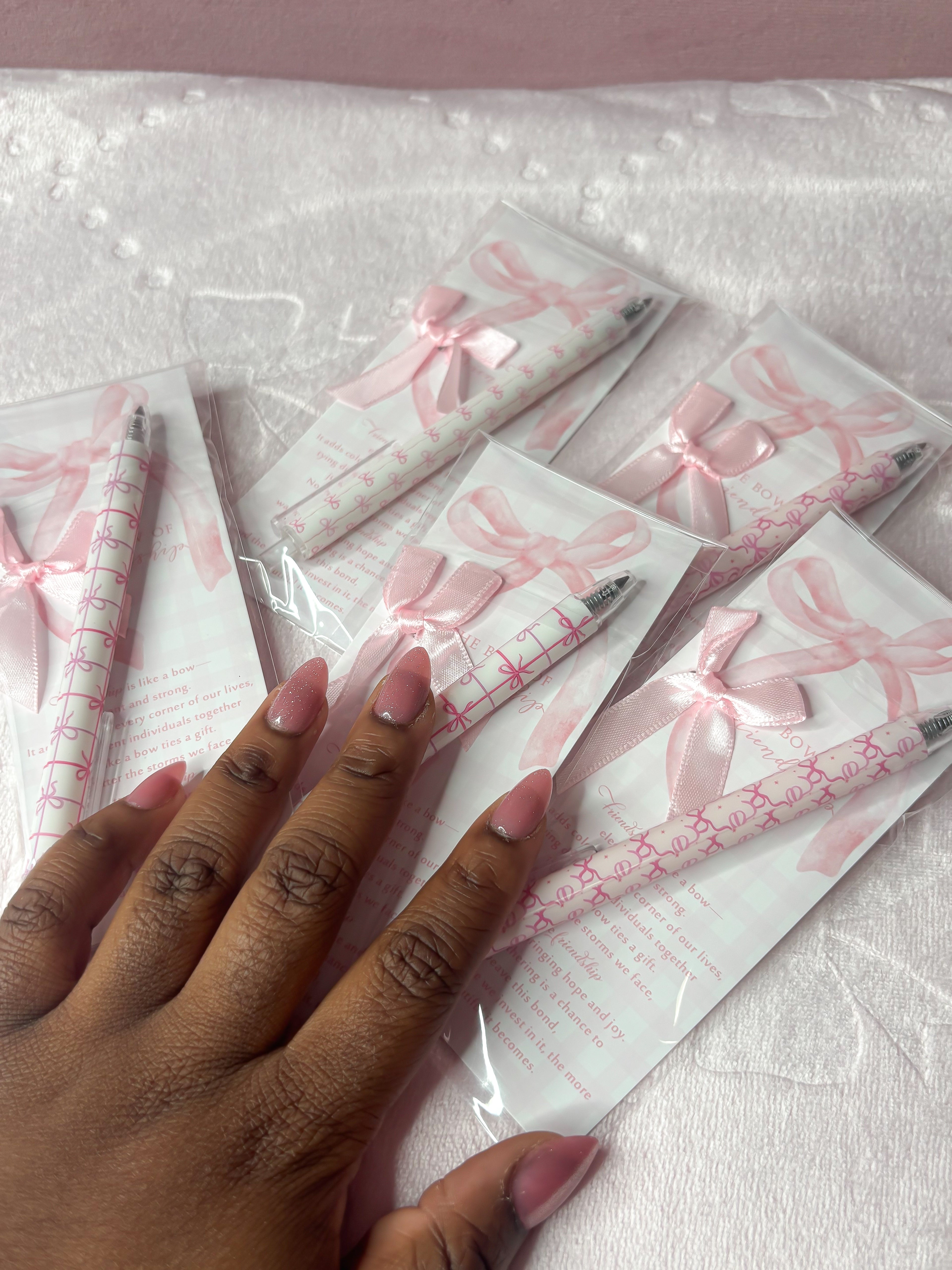 Soft girl bow themed bookmark and pencil