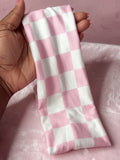 Pink and white checker print soft headband