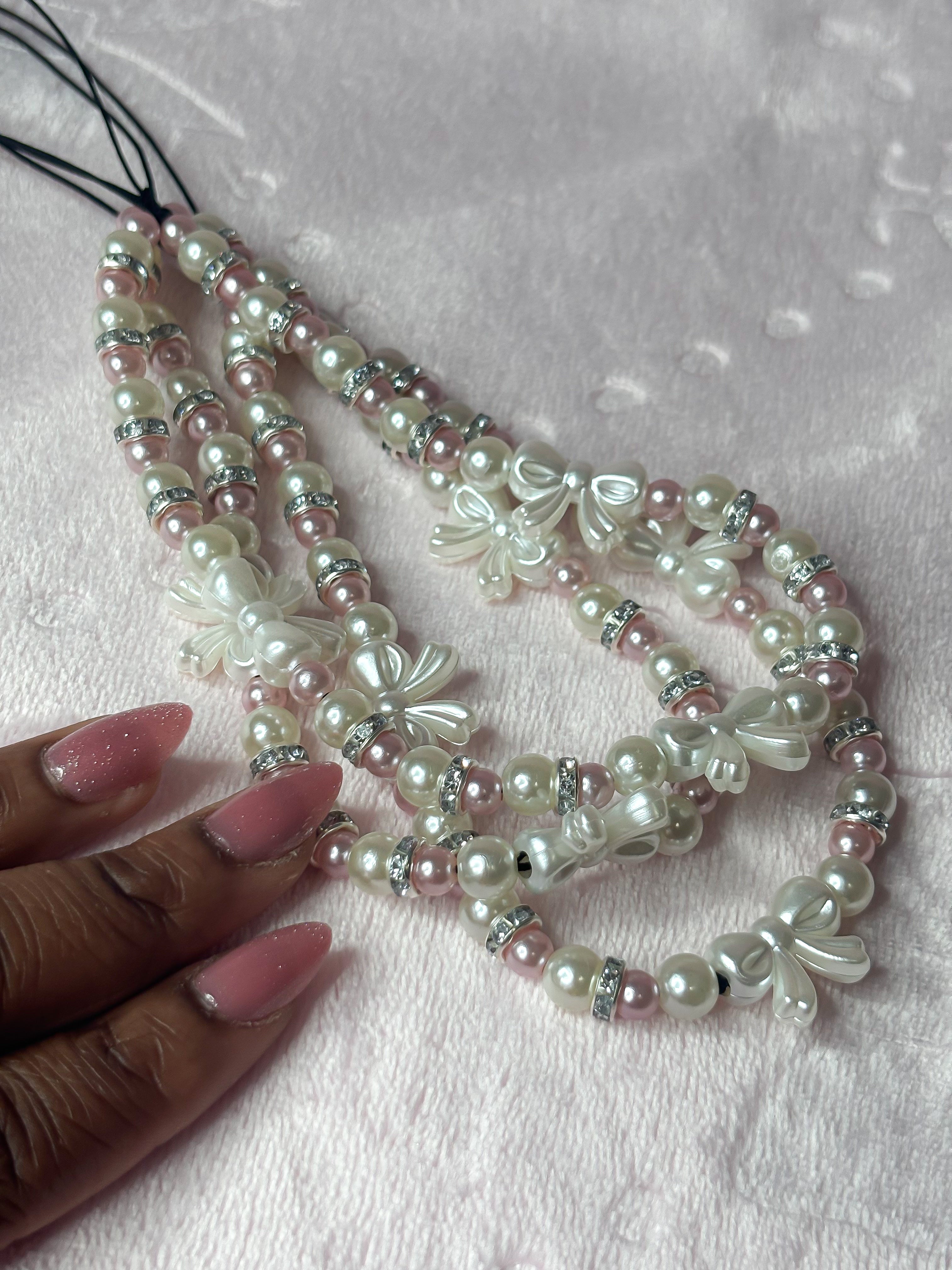 Bows & Pearls Wristlet Phone Charm/Strap
