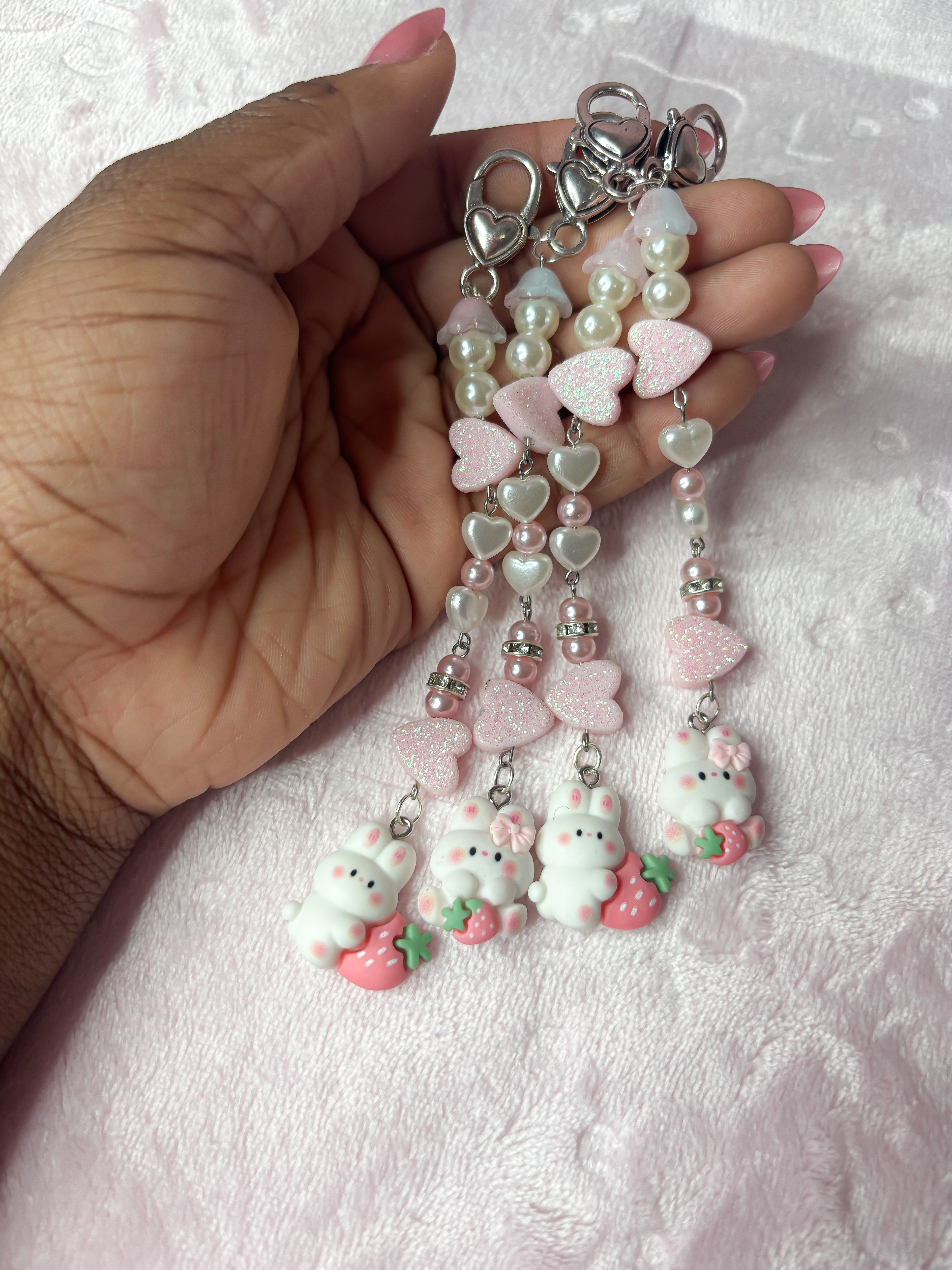 Cute bunny x strawberry keychain