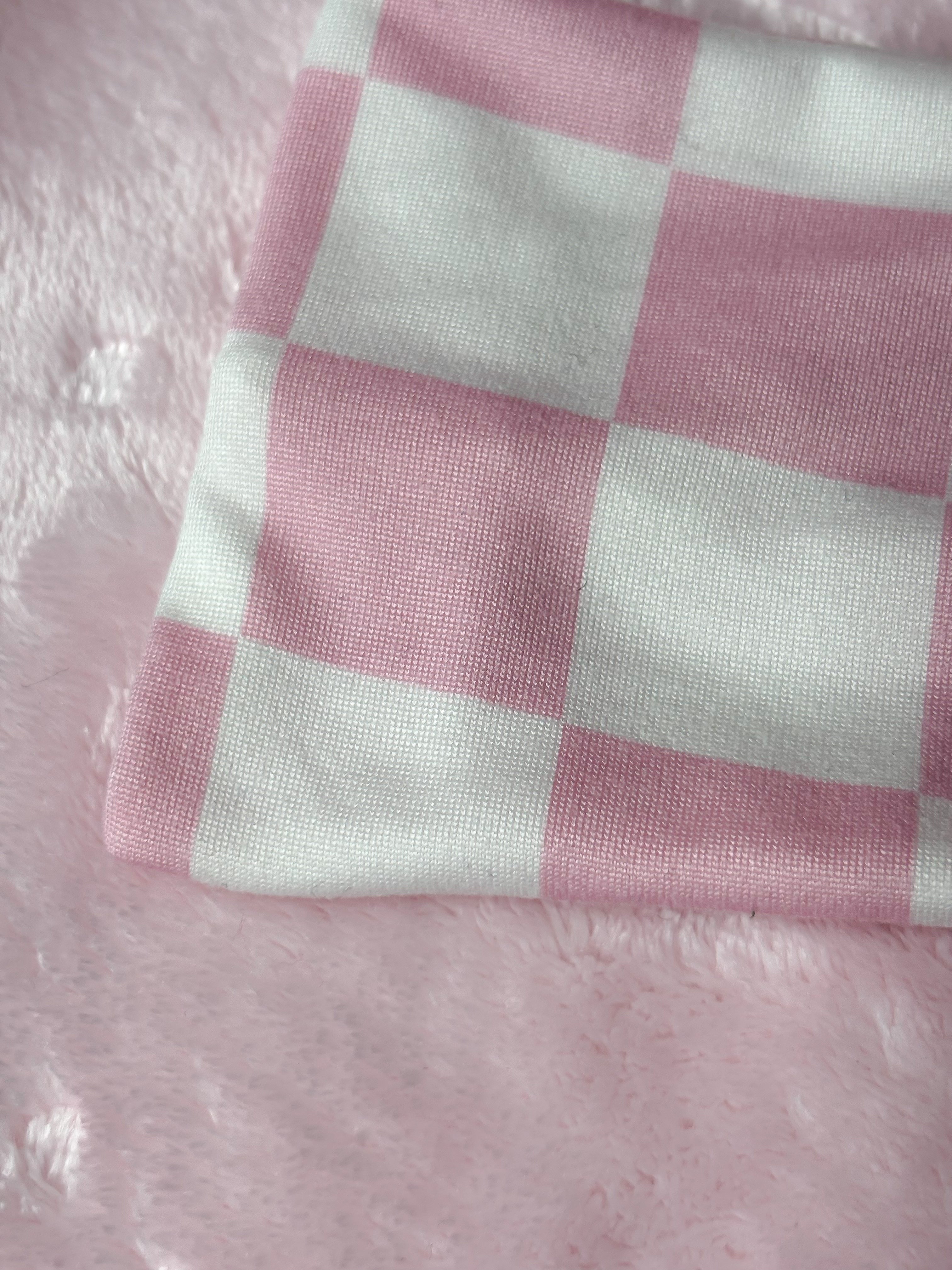 Pink and white checker print soft headband