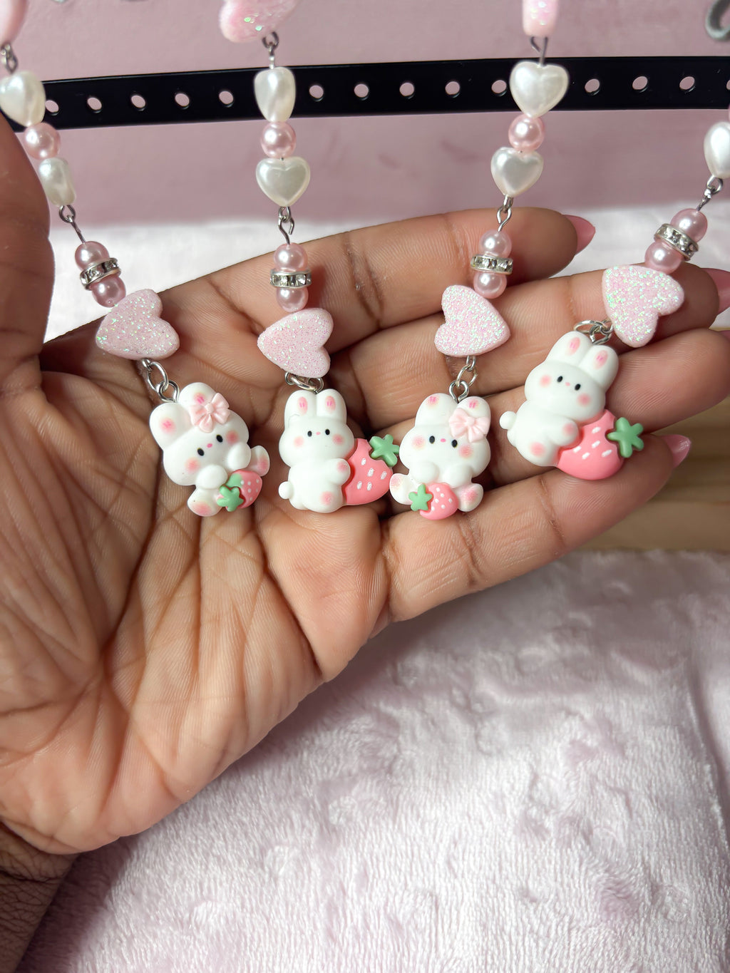 Cute bunny x strawberry keychain