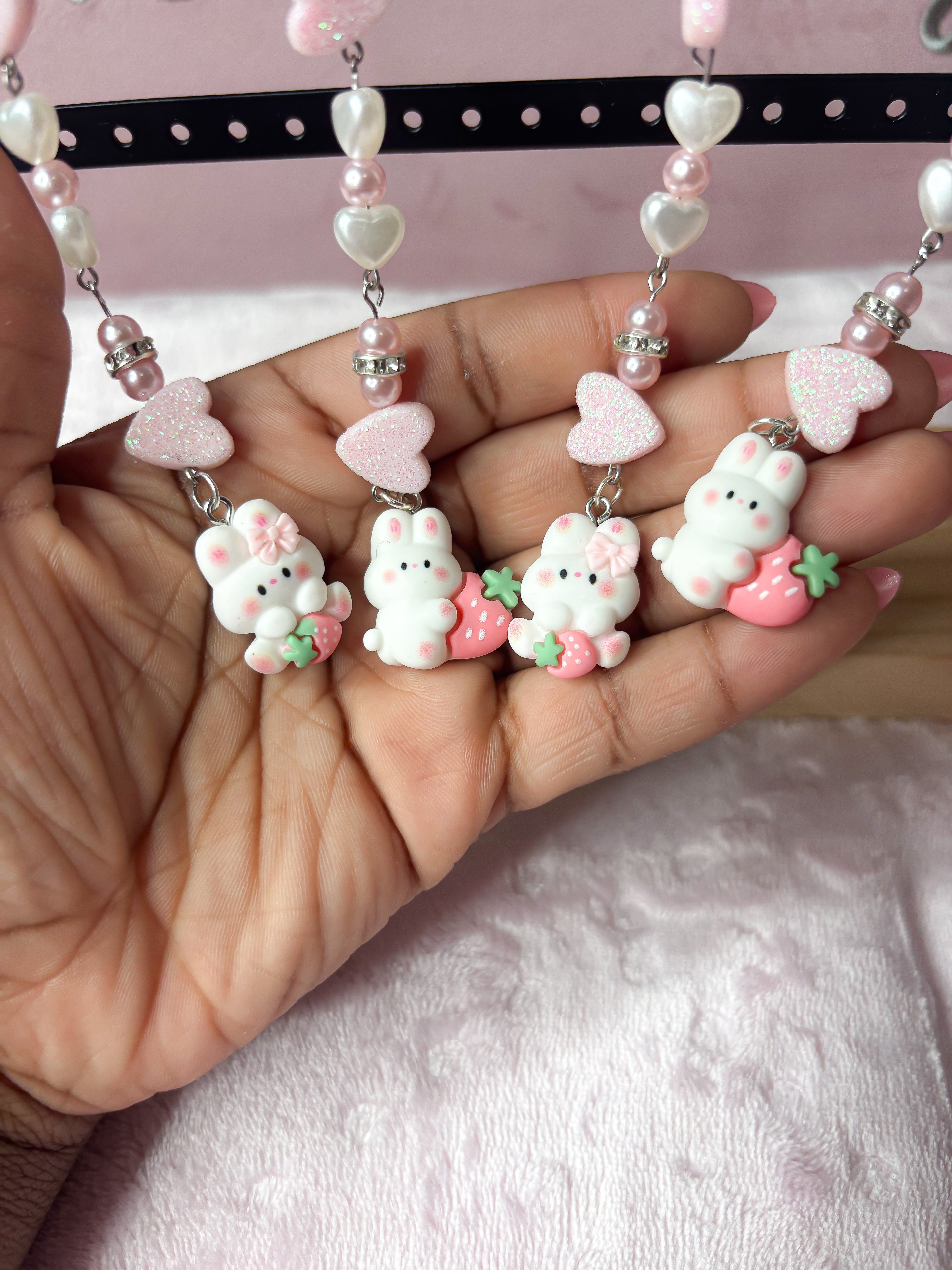 Cute bunny x strawberry keychain