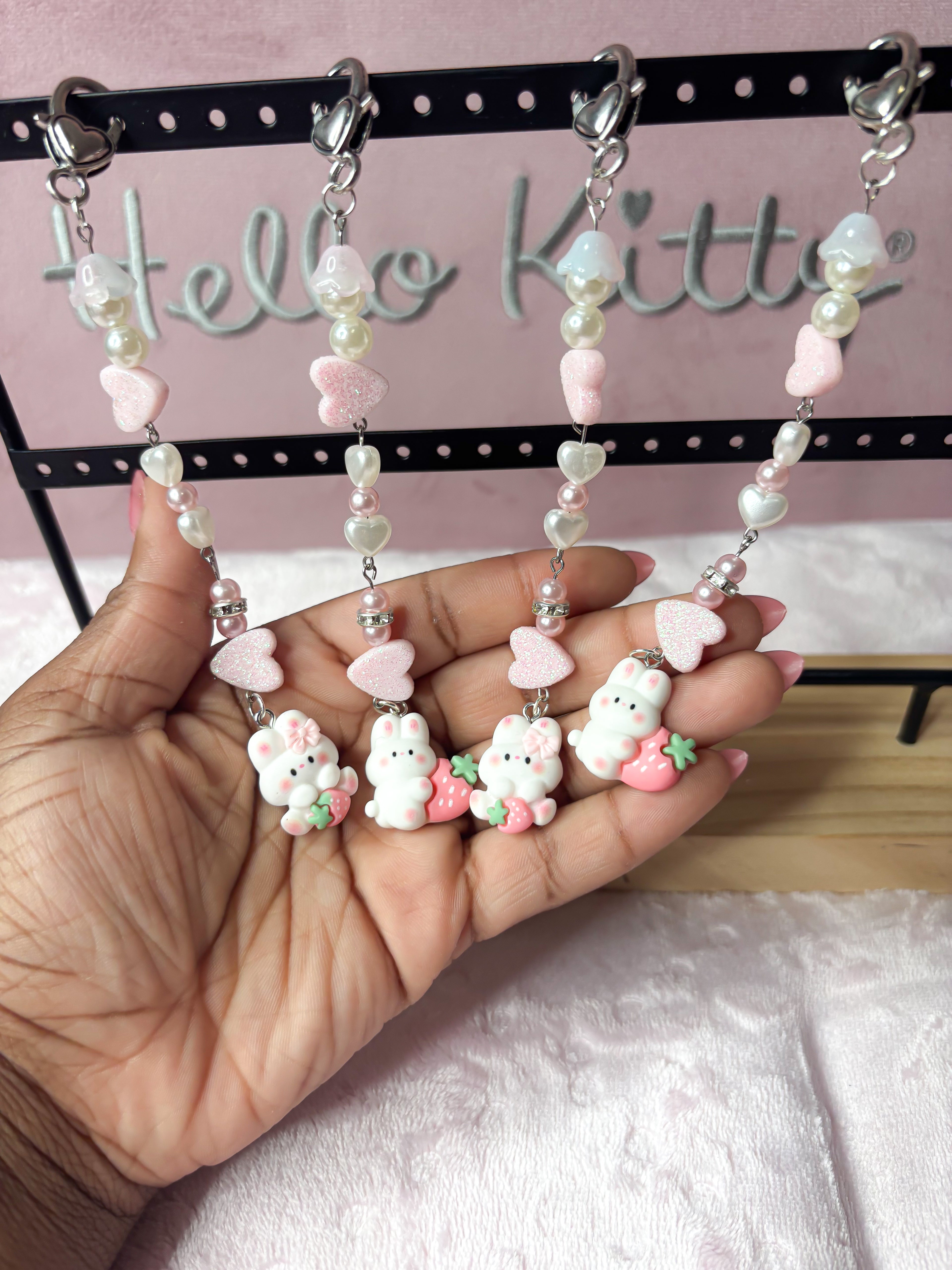 Cute bunny x strawberry keychain