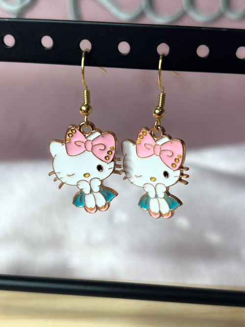 Kitty kat with huge bow earrings